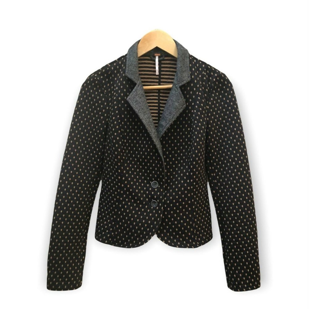 Free People Black and Cream Patterned Blazer